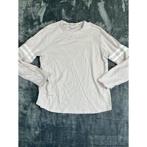 Brady Mens XL Beige Crew Neck Long Sleeve Shirt With White Striped Sleeves